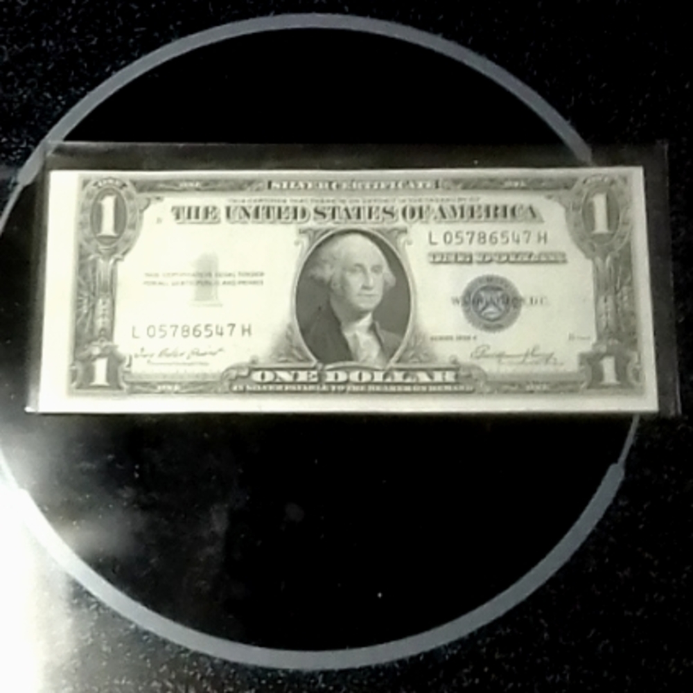 1935E "Blue seal" Silver Certificate, Misaligned , uncirculated Dollar